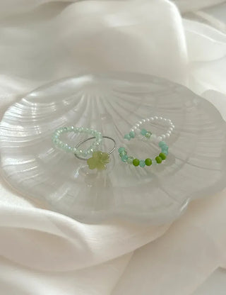 piece Four-Leaf Clover Green Bead Ring Set