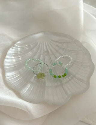 piece Four-Leaf Clover Green Bead Ring Set