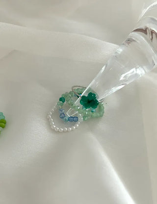 piece Four-Leaf Clover Green Bead Ring Set