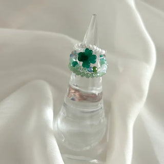 piece Four-Leaf Clover Green Bead Ring Set