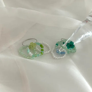 piece Four-Leaf Clover Green Bead Ring Set
