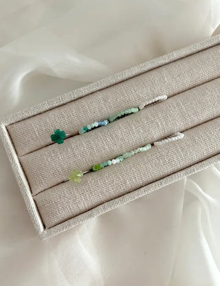 piece Four-Leaf Clover Green Bead Ring Set