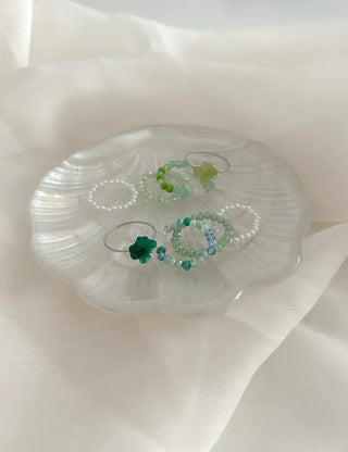 piece Four-Leaf Clover Green Bead Ring Set