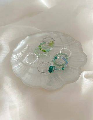 piece Four-Leaf Clover Green Bead Ring Set