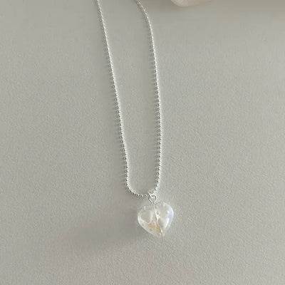 Silver 925 White Heart Silver Ball Chain Necklace