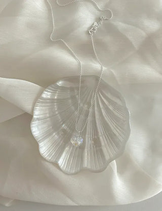 Silver 925 White Heart Silver Ball Chain Necklace