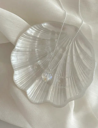 Silver 925 White Heart Silver Ball Chain Necklace