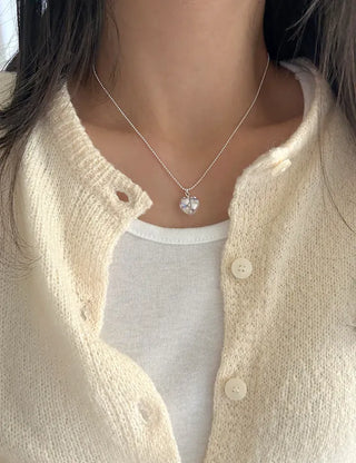 Silver 925 White Heart Silver Ball Chain Necklace