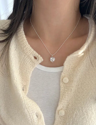 Silver 925 White Heart Silver Ball Chain Necklace