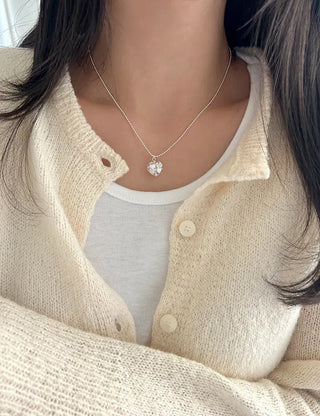 Silver 925 White Heart Silver Ball Chain Necklace