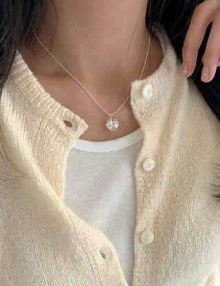 Silver 925 White Heart Silver Ball Chain Necklace