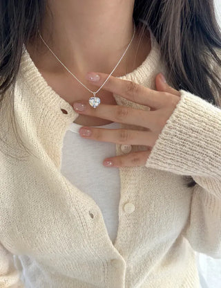 Silver 925 White Heart Silver Ball Chain Necklace