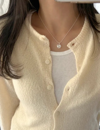 Silver 925 White Heart Silver Ball Chain Necklace