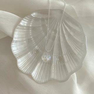 Silver 925 White Heart Silver Ball Chain Necklace