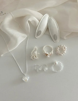 Silver 925 White Heart Silver Ball Chain Necklace