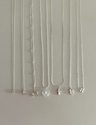 Silver 925 White Heart Silver Ball Chain Necklace