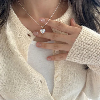 Silver 925 White Heart Silver Ball Chain Necklace