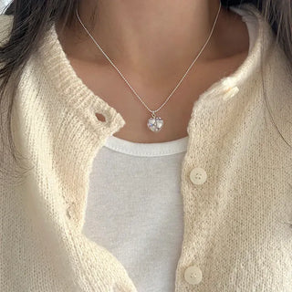 Silver 925 White Heart Silver Ball Chain Necklace