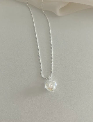 Silver 925 White Heart Silver Ball Chain Necklace