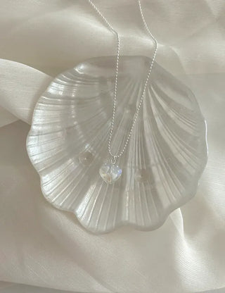 Silver 925 White Heart Silver Ball Chain Necklace