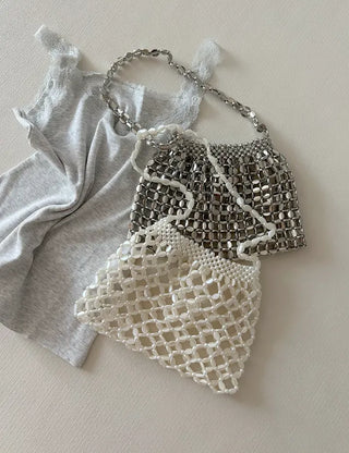 Beaded Pearl Silver Bag Summer Mini Shoulder Bag