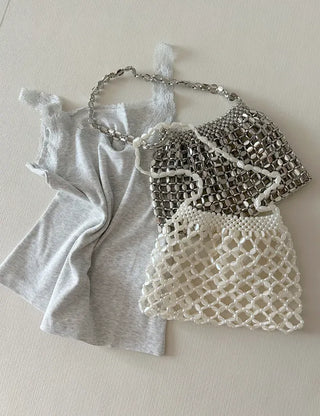 Beaded Pearl Silver Bag Summer Mini Shoulder Bag
