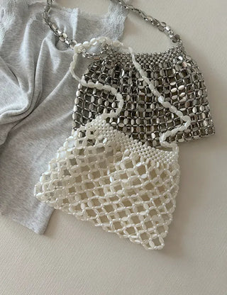 Beaded Pearl Silver Bag Summer Mini Shoulder Bag