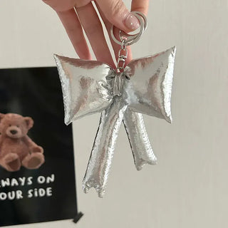 Metallic padded oversized ribbon bag keyring keychain