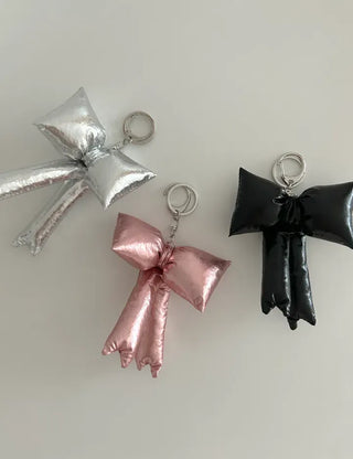 Metallic padded oversized ribbon bag keyring keychain