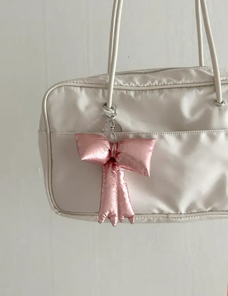 Metallic padded oversized ribbon bag keyring keychain