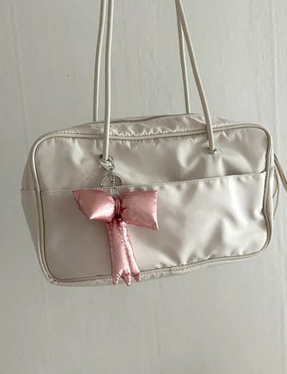 Metallic padded oversized ribbon bag keyring keychain
