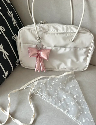 Metallic padded oversized ribbon bag keyring keychain
