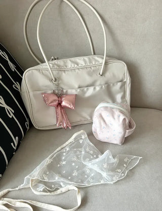Metallic padded oversized ribbon bag keyring keychain