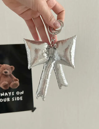 Metallic padded oversized ribbon bag keyring keychain