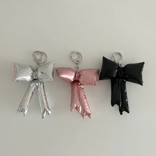 Metallic padded oversized ribbon bag keyring keychain