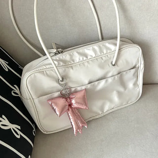 Metallic padded oversized ribbon bag keyring keychain