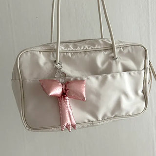 Metallic padded oversized ribbon bag keyring keychain