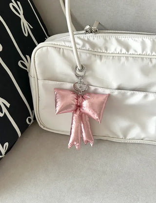 Metallic padded oversized ribbon bag keyring keychain