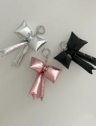 Metallic padded oversized ribbon bag keyring keychain