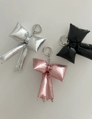 Metallic padded oversized ribbon bag keyring keychain