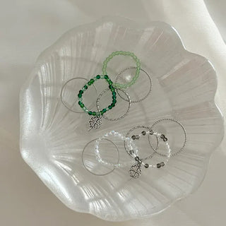 Set Antique Four-Leaf Clover Bead Ring Set