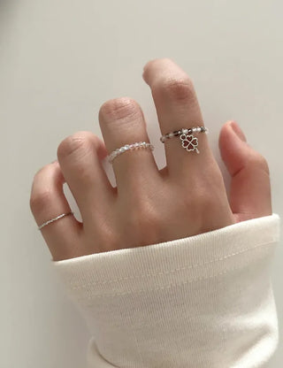 Set Antique Four-Leaf Clover Bead Ring Set