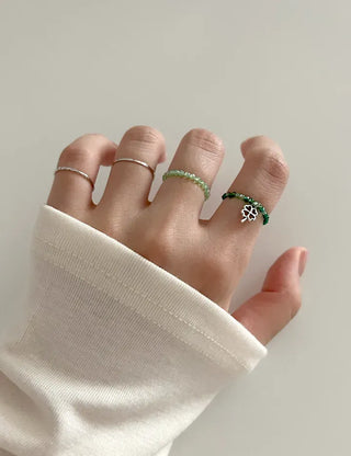 Set Antique Four-Leaf Clover Bead Ring Set