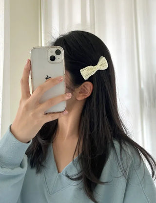 2 Types of Punched Lace Ribbon Snap Clips Hair Claw Clips