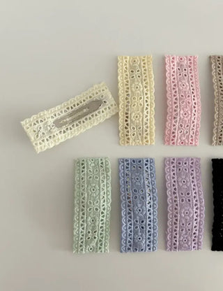 2 Types of Punched Lace Ribbon Snap Clips Hair Claw Clips