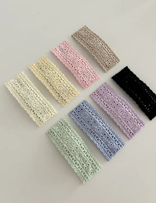 2 Types of Punched Lace Ribbon Snap Clips Hair Claw Clips