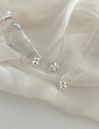 Silver 925 Four-Leaf Clover Basic Friendship Silver Necklace