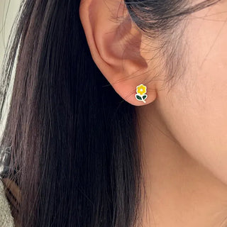 Set of 3 Yellow Spring Flower Pearl Mini Earrings