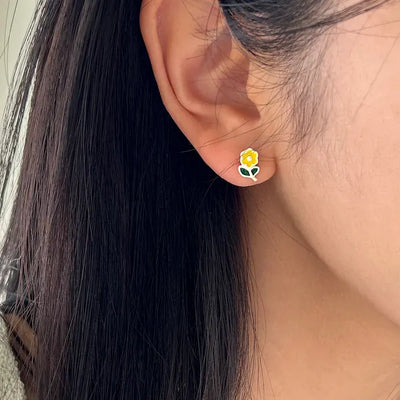 Set of 3 Yellow Spring Flower Pearl Mini Earrings