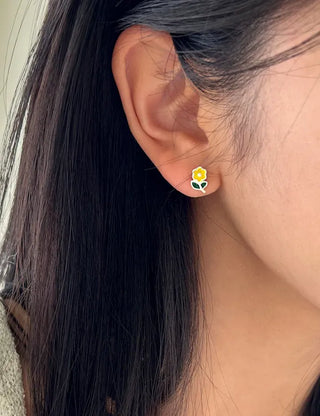 Set of 3 Yellow Spring Flower Pearl Mini Earrings